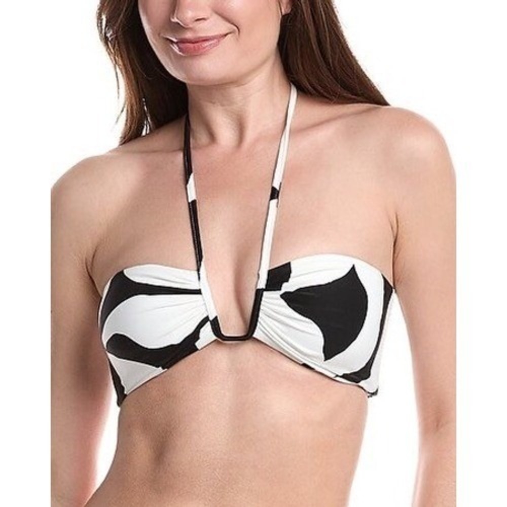NWT Vince Camuto Bikini Top Womens Black White Abstract Halter Bandeau L $90